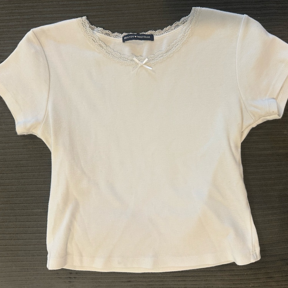 Brandy Melville White Lace-Trim Tee